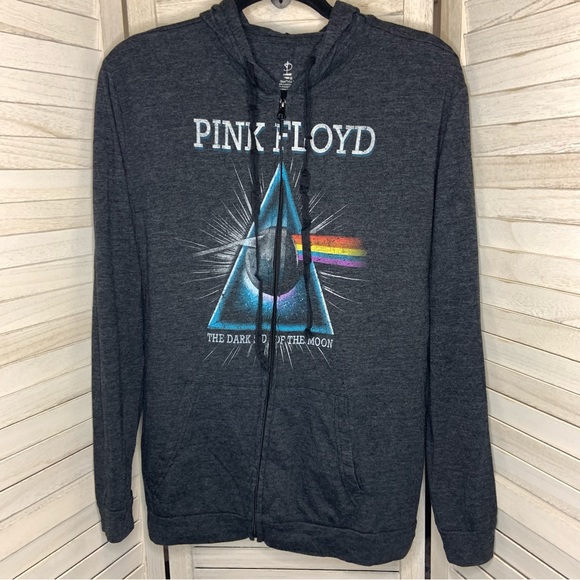 Pink Floyd Tops - Pink Floyd Dark Side of the Moon Gray Hooded T Shirt Zip Jacket Sz L